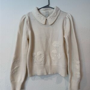 Joie Cream Floral Sweater with Collar